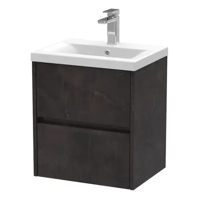 Square Wall Hung Drawer Vanity Unit & Ceramic Basin, 500mm - Textured Matt Metallic Slate