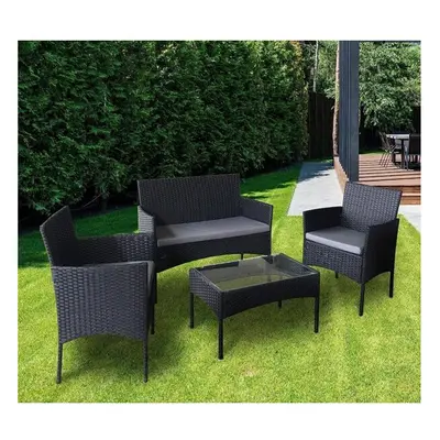 (Black) MCC Rattan Furniture pcs Sofa Set Table & Chairs "Roger" Garden Outdoor