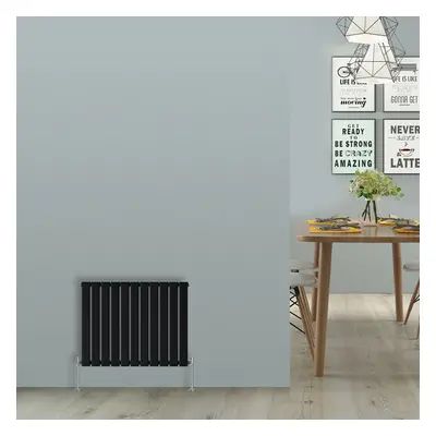 (Horizontal 600x748mm - Single) NRG Black Flat Panel Designer Radiator Single Double Column Bath