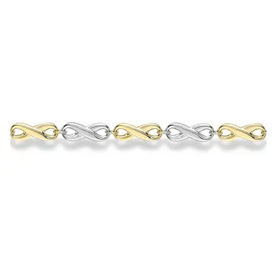 Jewelco London 9ct White & Yellow Gold Flat Infinity Symbol Link Bracelet 7.25" 19cm - BRNR02599