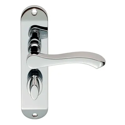 PAIR Scroll Lever Door Handle on Bathroom Backplate x 40mm Polished Chrome