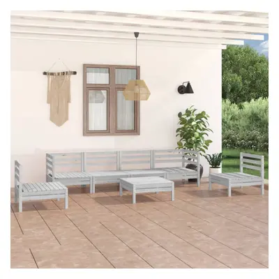 vidaXL Solid Pinewood Garden Lounge Set Piece White Outdoor Seating Sofa