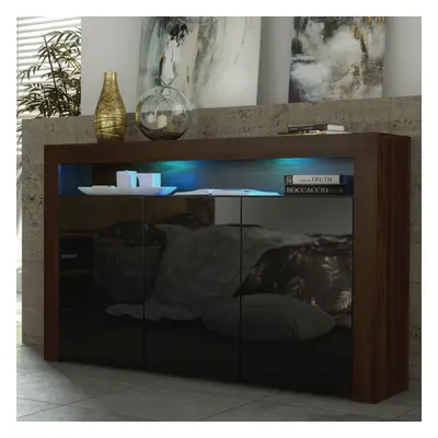 Sideboard 155cm LED Creative Furniture Walnut & Black Gloss Doors