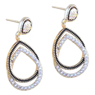 Jewelco London 14k Gold-plated Silver Round CZ Interlocked Pear Tears of Joy Drop Earrings - AES