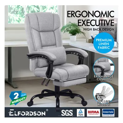 ELFORDSON Office Chair with Lumbar Cushion Fabric Linen, Grey