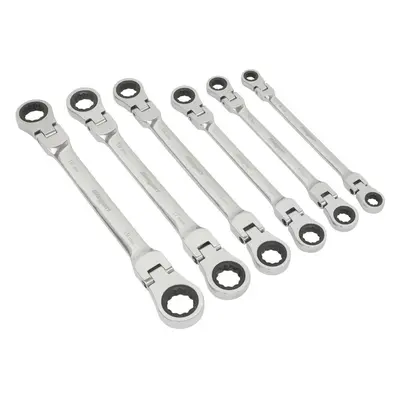 6pc Flexible Head Double Ended Ratchet Ring Spanner Set - Point Metric Wrench