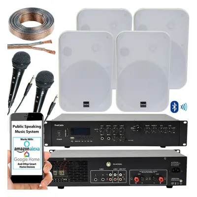 400W Bluetooth Sound System 4x White Wall Speakers School Hall Voice & Music Kit