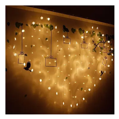 (Warm White) 2x1m LED Heart Shape Light String 220V Curtain Light Home Decor for Festival Christ