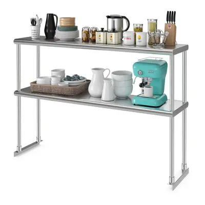 122 cm Prep Work Table Double Tier Stainless Steel Overshelf w/ Adjustable Shelf