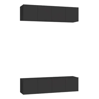 vidaXL 4x TV Cabinets Black Chipboard Home Furniture TV Stand Cabinet Set