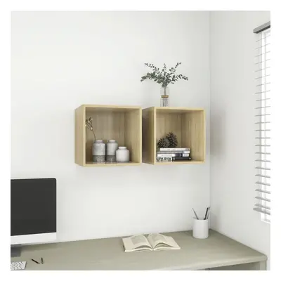 vidaXL 2x Wall Cabinets Sonoma Oak 37x37x37 cm Chipboard Storage Hanging Shelf