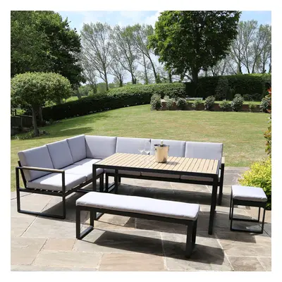 Charles Bentley Black Square Legs Strong Extrusion Aluminium Corner Sofa Lounge Dining Set with 