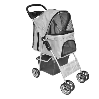 vidaXL Folding Pet Stroller Dog/Cat Travel Carrier Grey Cat Carrier Trailer