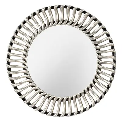 Mirror Large Contemporary Black Circular Frame Thick Silver Spokes Black Silver