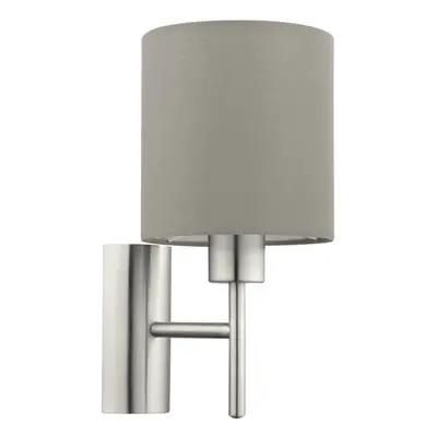 Wall Light Colour Satin Nickel Shade Taupe Fabric Rocker Switch Bulb E27 1x60W