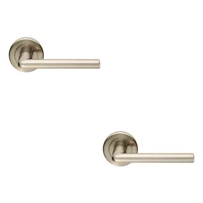 2x PAIR Slimline Straight Bar Handle on Round Rose Concealed Fix Satin Nickel