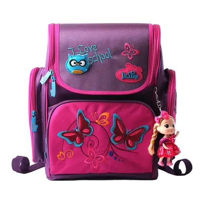 (Purple) 18L Girls Kids Cartoon School Bag Reflective Safety Waterproof Children Backpack With D