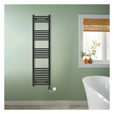 (Black, 1600x400mm) NRG Prefilled Thermostatic Electric Curved Heated Towel Rail Radiator