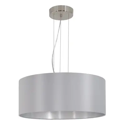 Pendant Light Colour Satin Nickel Steel Shade Grey Silver Fabric Bulb E27 3x60W