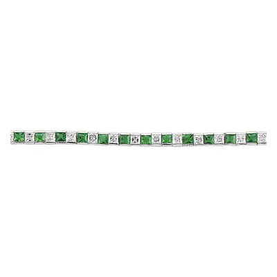 Jewelco London Sterling Silver Emerald-Green Princess Cut Cubic Zirconia Alternating Eternity Te