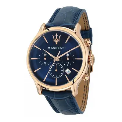 Maserati Epoca Chronograph Blue Dial Leather Strap Quartz 100M Men Watch, Black