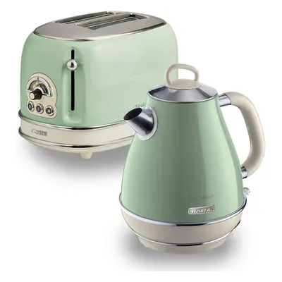 Ariete ARPK2 Retro Style Jug Kettle and Slice Toaster Set, Vintage Design - Green