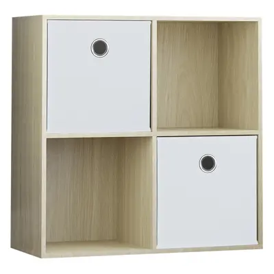 (Oak, White) Durham Cube Shelf Wood Bookcase with Baskets