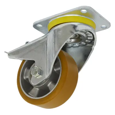 125mm Swivel Plate Castor Wheel - 50mm Tread - Aluminium & PU - Total Lock Brake