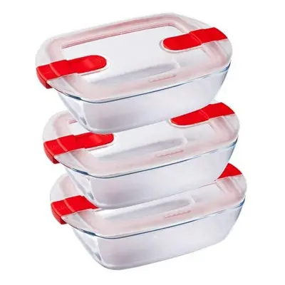 Pyrex Cook and Heat Cook & Heat Set of Rectangular Glass Food Containers 1.1 with Airtight Lid f