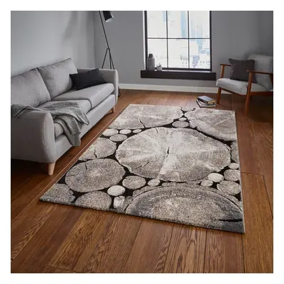 (120x170cm) Woodland Rugs in Grey and Black Printed Powerloomed Mats