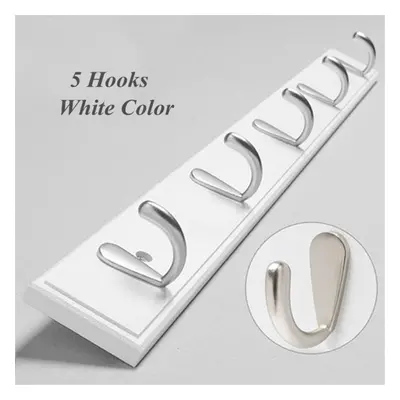 (White 1) Metal Hooks Wall Mounted Bamboo Hanging Rack Wall Hanger for Coat Clothes Towel