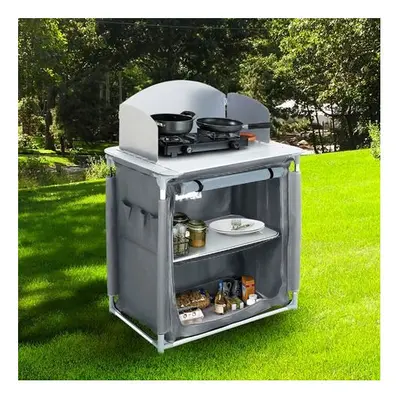 Outdoor BBQ Kitchen Table Folding Camping Picnic Storage Shelf Cabinet