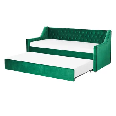 Trundle Bed MONTARGIS x cm (EU Single) Velvet Emerald Green