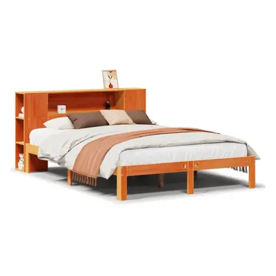 vidaXL Bookcase Bed without Mattress Wax Brown Small Double Solid Wood Pine