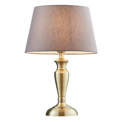 Table Lamp Antique Brass & Charcoal Grey Cotton 60W E27 Bedside Light