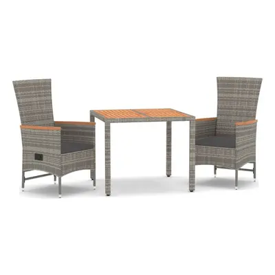 vidaXL Garden Dining Set Piece Grey Poly Rattan and Solid Wood Acacia Chair