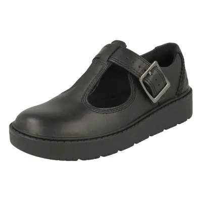 (Black, UK 11.5 Child) Girls Clarks Wedge T-Bar Shoes Plain Move K