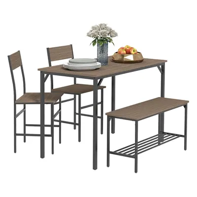 HOMCOM Dining Table and Chairs Set of with Chairs Bench for Kitchen Grey