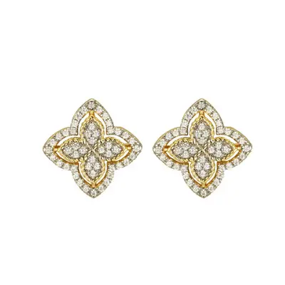 Jewelco London 14k Gold-plated Silver Round CZ Pointed Quatrefoil Clover Rope Stud Earrings - AE