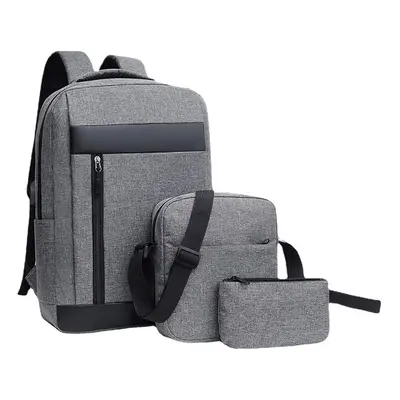 (Light Grey) 3Pcs Men Backpack Set USB Charging Laptop Bag Multifunctional Casual Travel Backpac