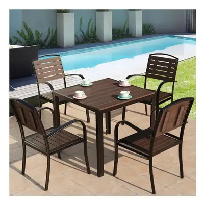 (4 x Brown Chair Only) Garden Patio Dining Table Chair Outdoor Bistro Tables Parasol Hole