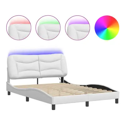 vidaXL Bed Frame with LED Lights Home Bed Base White 140x200 cm Faux Leather