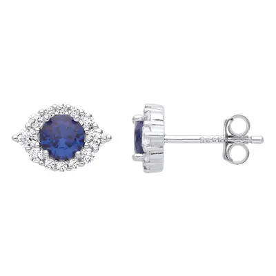 Jewelco London Ladies Rhodium Plated Sterling Silver Blue CZ Envy Eyes Stud Earrings - EAG1026SA