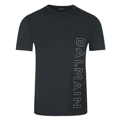 (S) Balmain Brand Embossed Logo Black T-Shirt