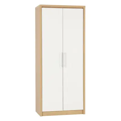 Seville Door Wardrobe in White High Gloss Light Oak Effect Veneer Hanging Rail