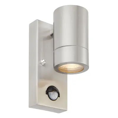 Outdoor IP44 Wall Downlight - PIR Sensor - 7W GU10 LED - Brushed Steel