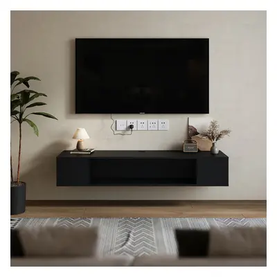 (Black) MDF Framed Sideboard TV Stand TV Unit with Easy Cable Access H 1350x D 350x H 230mm