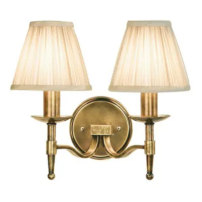 Avery Luxury Twin Arm Wall Light Traditional Antique Brass & Beige Pleat Shade