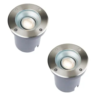 2 PACK Recessed Outdoor IP67 Round Ground Light - 50W GU10 - Stainless Steel