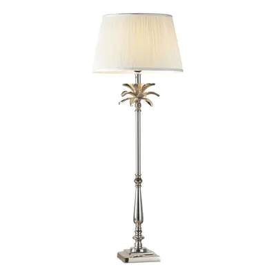 Table Lamp Polished Nickel & Vintage White Silk 60W E27 Bedside Light